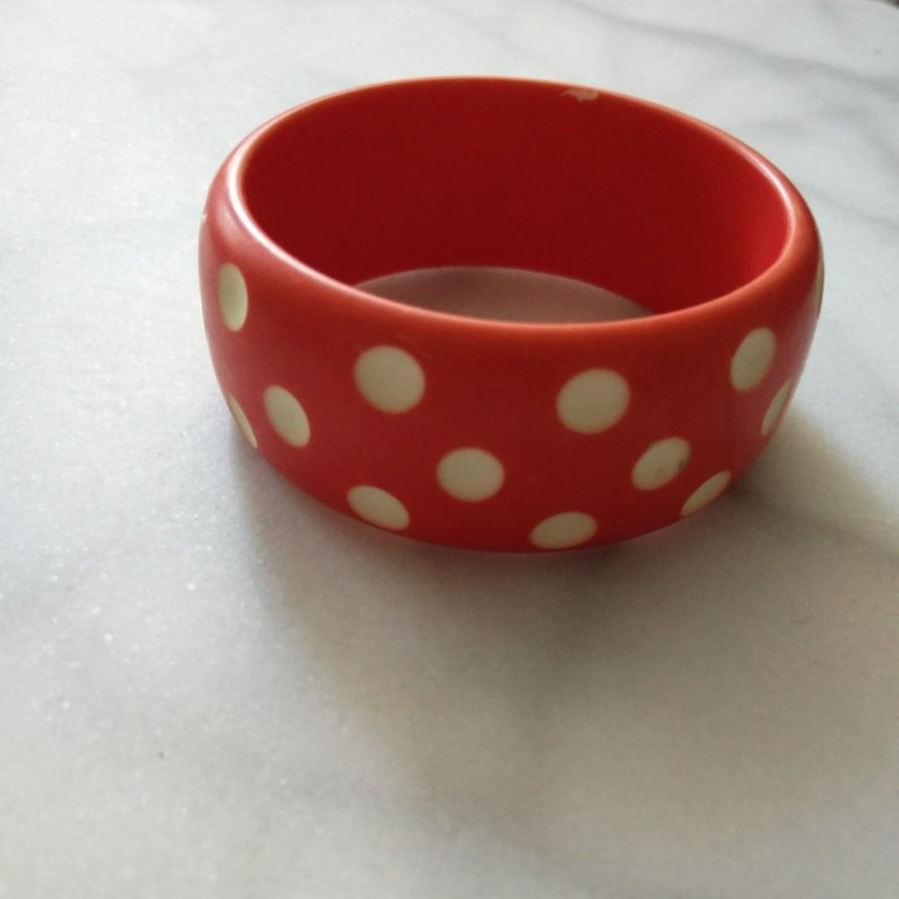 Vintage Coral Bracelet White Polka Dots Mini Mouse